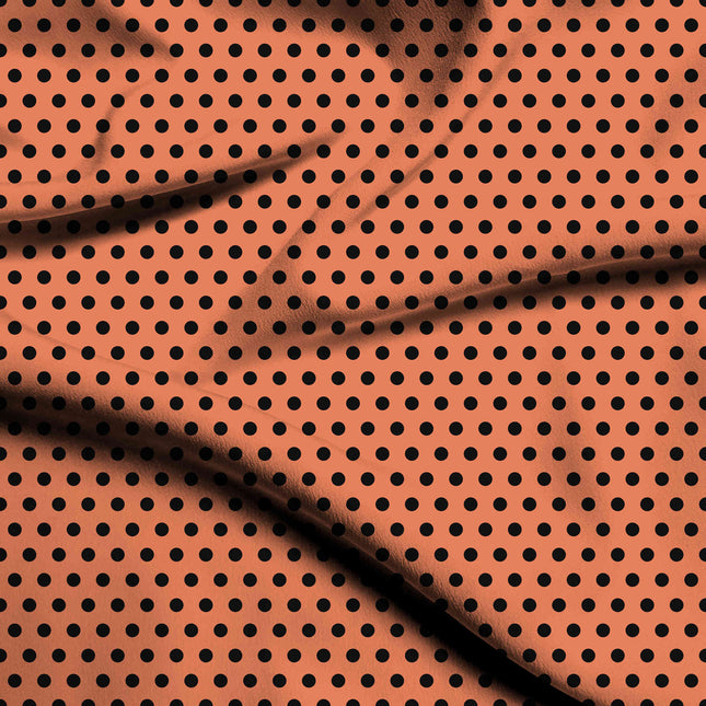 Muskmelon Orange Black Polka Dot Print Fabric — flat fabric view, design 20453, Clothwala