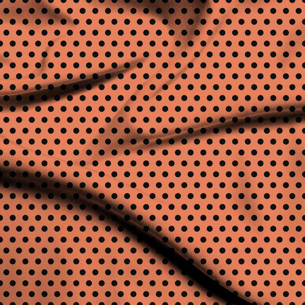 Muskmelon Orange Black Polka Dot Print Fabric