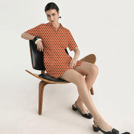Muskmelon Orange Black Polka Dot Print Fabric in 2026-27 trending womenswear, design 20453, Clothwala