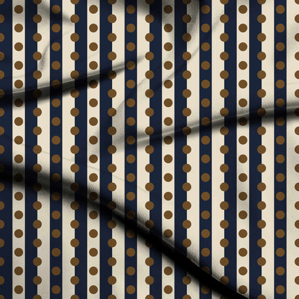 Navy & Bronze Dot Stripe Print Fabric — flat fabric view, design 20526, Clothwala