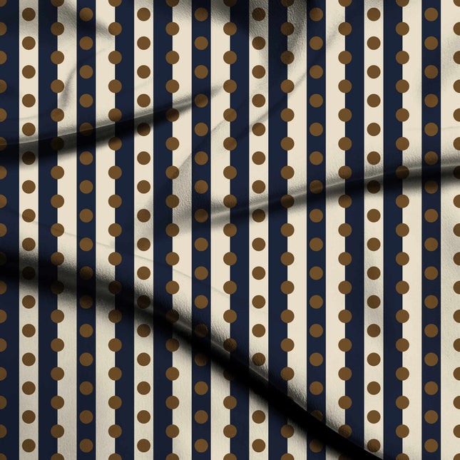 Navy & Bronze Dot Stripe Print Fabric — flat fabric view, design 20526, Clothwala