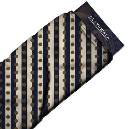 Navy & Bronze Dot Stripe Print Fabric — 2026 polka dot trend fabric, design 20526, Clothwala
