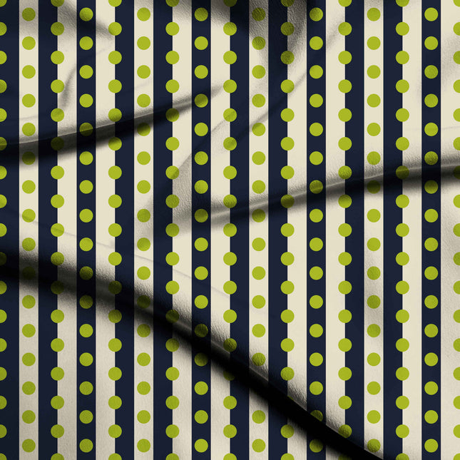 Navy & Lime Glow Dot Stripe Print Fabric — flat fabric view, design 20534, Clothwala