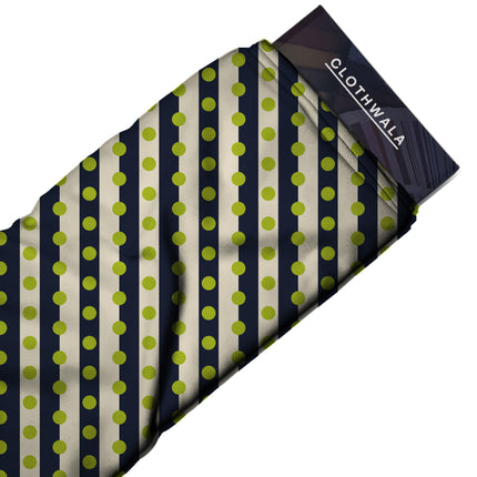 Navy & Lime Glow Dot Stripe Print Fabric — 2026 polka dot trend fabric, design 20534, Clothwala