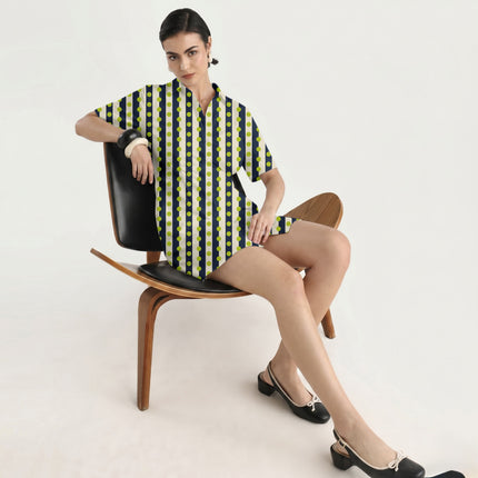 Navy & Lime Glow Dot Stripe Print Fabric in 2026-27 trending womenswear, design 20534, Clothwala