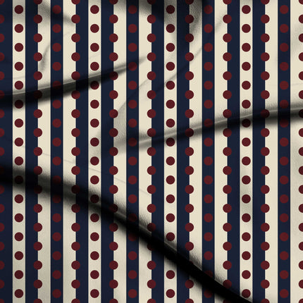 Navy & Oxblood Dot Stripe Print Fabric — flat fabric view, design 20545, Clothwala