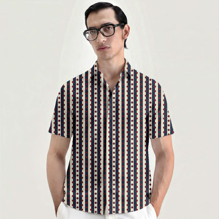 Navy & Oxblood Dot Stripe Print Fabric for men's shirting, design 20545, Clothwala
