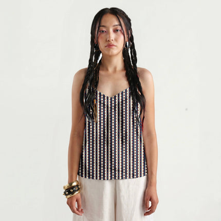 Navy & Oxblood Dot Stripe Print Fabric for women's dresses, design 20545, Clothwala