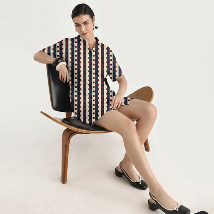 Navy & Oxblood Dot Stripe Print Fabric in 2026-27 trending womenswear, design 20545, Clothwala