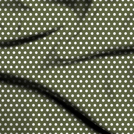 Olive Depth Polka Dot Print Fabric — flat fabric view, design 20438, Clothwala