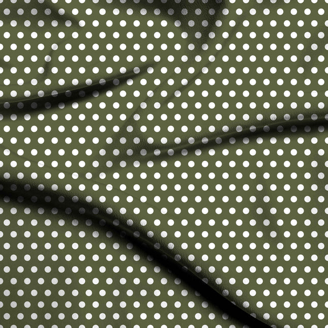 Olive Depth Polka Dot Print Fabric — flat fabric view, design 20438, Clothwala