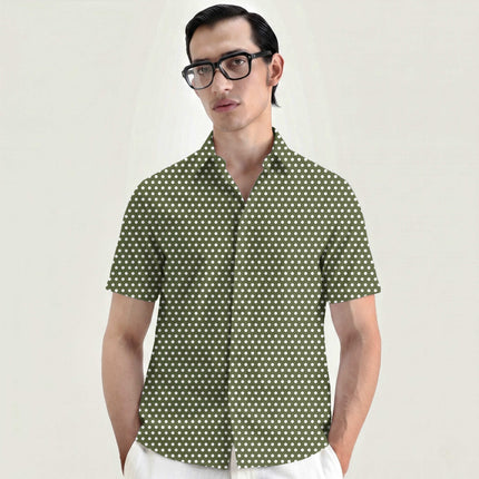 Olive Depth Polka Dot Print Fabric for men's shirting, design 20438, Clothwala