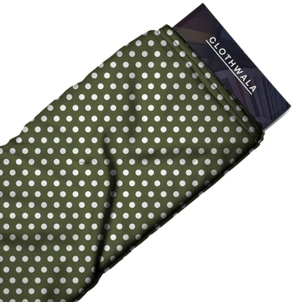 Olive Depth Polka Dot Print Fabric — 2026 polka dot trend fabric, design 20438, Clothwala