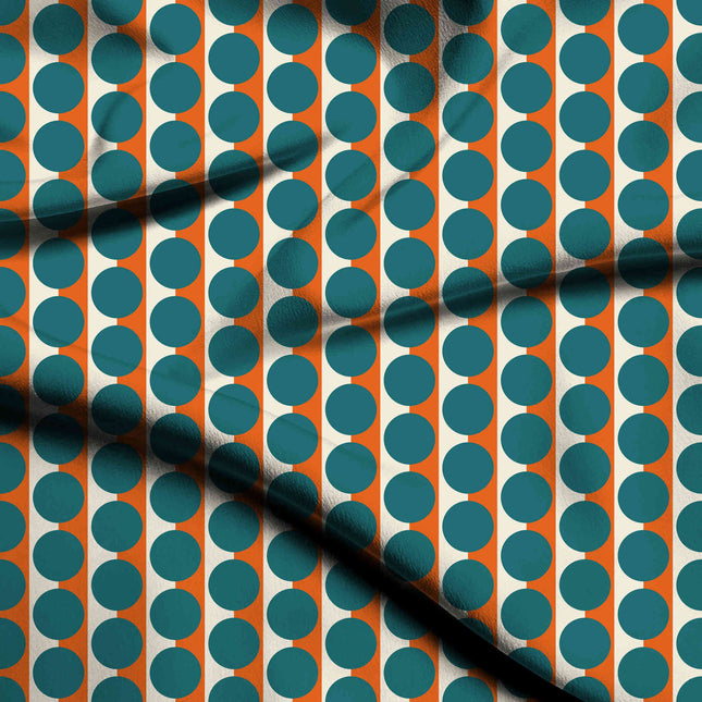 Orange & Teal Dot Stripe Print Fabric — flat fabric view, design 20508, Clothwala