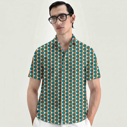 Orange & Teal Dot Stripe Print Fabric for men's shirting, design 20508, Clothwala