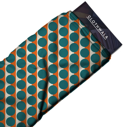 Orange & Teal Dot Stripe Print Fabric — 2026 polka dot trend fabric, design 20508, Clothwala