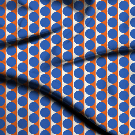 Orange & Blue Dot Stripe Print Fabric — flat fabric view, design 20516, Clothwala