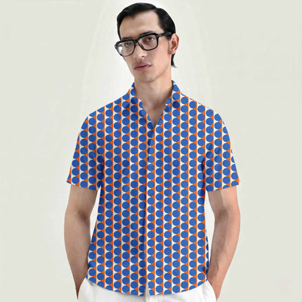 Orange & Blue Dot Stripe Print Fabric for men's shirting, design 20516, Clothwala