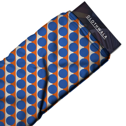 Orange & Blue Dot Stripe Print Fabric — 2026 polka dot trend fabric, design 20516, Clothwala