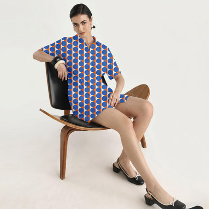 Orange & Blue Dot Stripe Print Fabric in 2026-27 trending womenswear, design 20516, Clothwala
