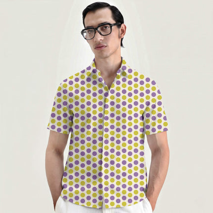 Amethyst Orchid & Acacia Yellow Polka Dot Print Fabric for men's shirting, design 20493, Clothwala