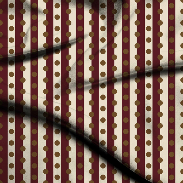 Oxblood & Bronze Dot Stripe Print Fabric — flat fabric view, design 20541, Clothwala