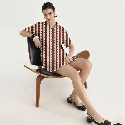 Oxblood & Bronze Dot Stripe Print Fabric in 2026-27 trending womenswear, design 20541, Clothwala