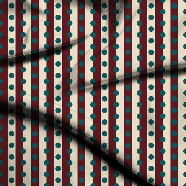 Oxblood & Teal Dot Stripe Print Fabric — flat fabric view, design 20528, Clothwala