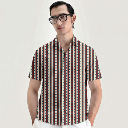 Oxblood & Teal Dot Stripe Print Fabric for men's shirting, design 20528, Clothwala