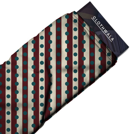 Oxblood & Teal Dot Stripe Print Fabric — 2026 polka dot trend fabric, design 20528, Clothwala