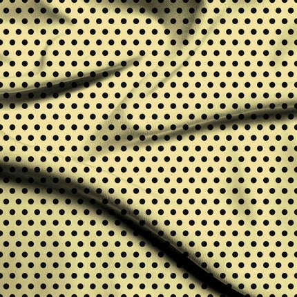 Pale Banana Black Polka Dot Print Fabric — flat fabric view, design 20451, Clothwala