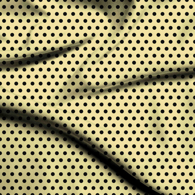 Pale Banana Black Polka Dot Print Fabric — flat fabric view, design 20451, Clothwala