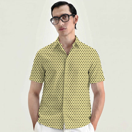 Pale Banana Black Polka Dot Print Fabric for men's shirting, design 20451, Clothwala