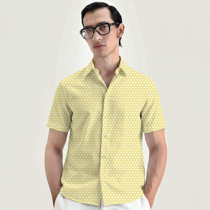 Pale Banana Polka Dot Print Fabric for men's shirting, design 20440, Clothwala