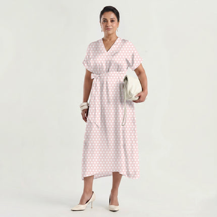 Pale Petal Polka Dot Print Fabric made up as a dress, design 20429, Clothwala