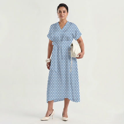 Pale Sky Polka Dot Print Fabric made up as a dress, design 20405, Clothwala