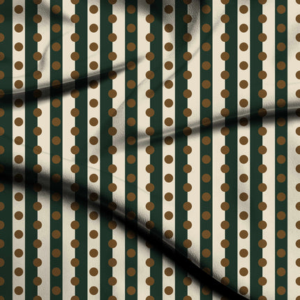 Pine Green & Bronze Dot Stripe Print Fabric — flat fabric view, design 20542, Clothwala