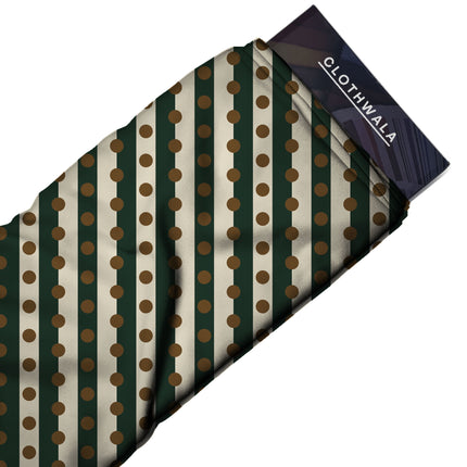 Pine Green & Bronze Dot Stripe Print Fabric — 2026 polka dot trend fabric, design 20542, Clothwala
