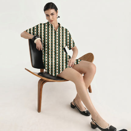 Pine Green & Bronze Dot Stripe Print Fabric in 2026-27 trending womenswear, design 20542, Clothwala