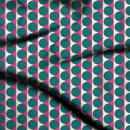 Pink & Teal Dot Stripe Print Fabric — flat fabric view, design 20522, Clothwala