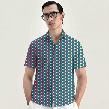 Pink & Teal Dot Stripe Print Fabric for men's shirting, design 20522, Clothwala