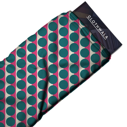Pink & Teal Dot Stripe Print Fabric — 2026 polka dot trend fabric, design 20522, Clothwala