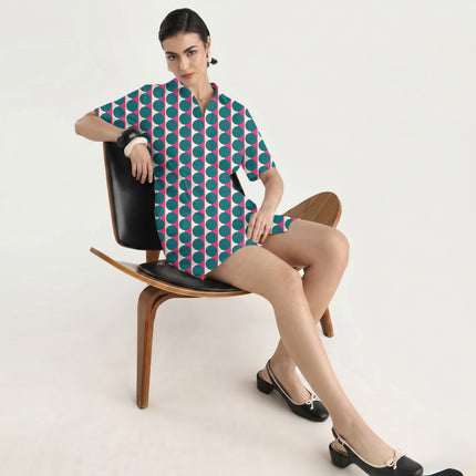 Pink & Teal Dot Stripe Print Fabric in 2026-27 trending womenswear, design 20522, Clothwala