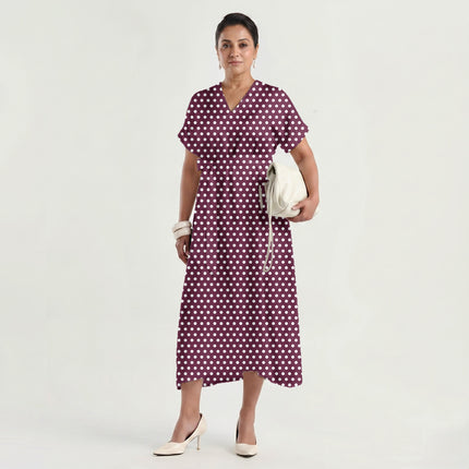 Plum Depth Polka Dot Print Fabric made up as a dress, design 20426, Clothwala