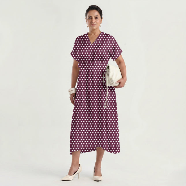 Plum Depth Polka Dot Print Fabric made up as a dress, design 20426, Clothwala