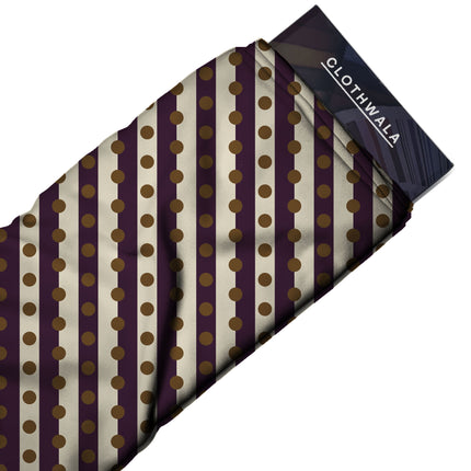 Plum & Bronze Dot Stripe Print Fabric — 2026 polka dot trend fabric, design 20540, Clothwala