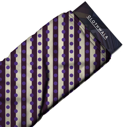 Plum & Purple Dot Stripe Print Fabric — 2026 polka dot trend fabric, design 20530, Clothwala