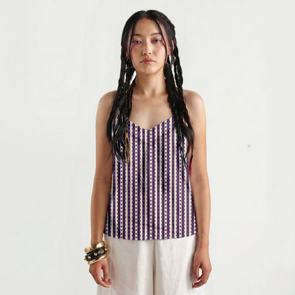 Plum & Purple Dot Stripe Print Fabric for women's dresses, design 20530, Clothwala