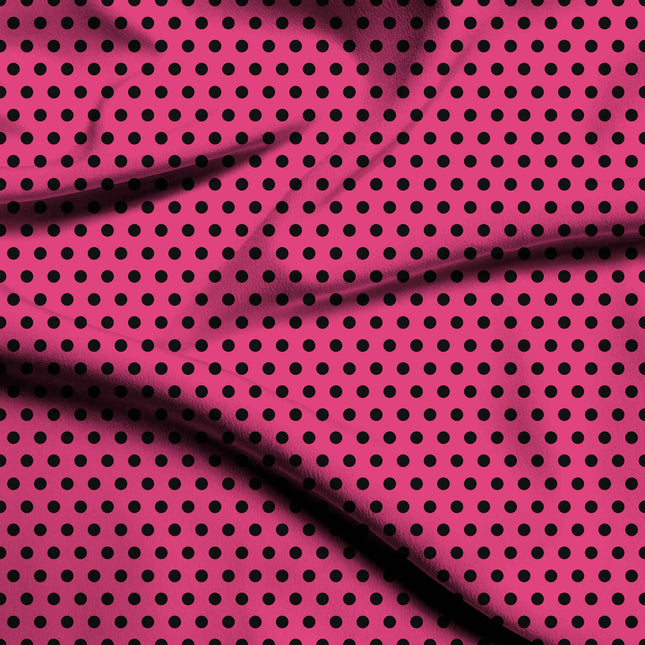 Pop Pink Black Polka Dot Print Fabric — flat fabric view, design 20462, Clothwala