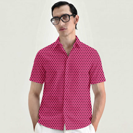 Pop Pink Black Polka Dot Print Fabric for men's shirting, design 20462, Clothwala